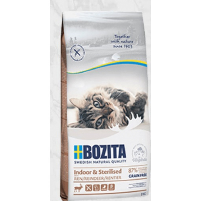 Bozita (Se) Bozita Grain Free Indoor & Sterilized Reindeer, 10kg - bezgraudu sausā barība ar ziemeļbriedi sterilizētiem kaķiem